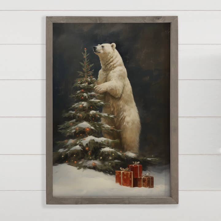 Polar Bear Christmas Tree - Christmas Animal Canvas Art for wholesale by Hangout Home