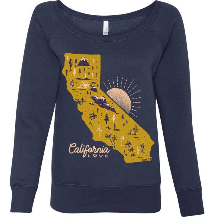 Map California Love Wide Neck Sweater for wholesale by State Bliss