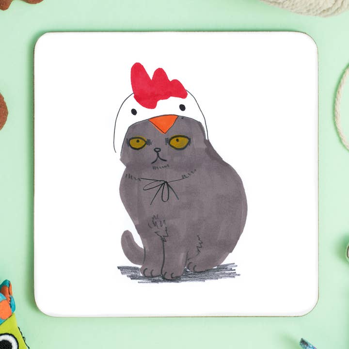 Cat In A Chicken Hat Coaster for wholesale by Jo Clark Design