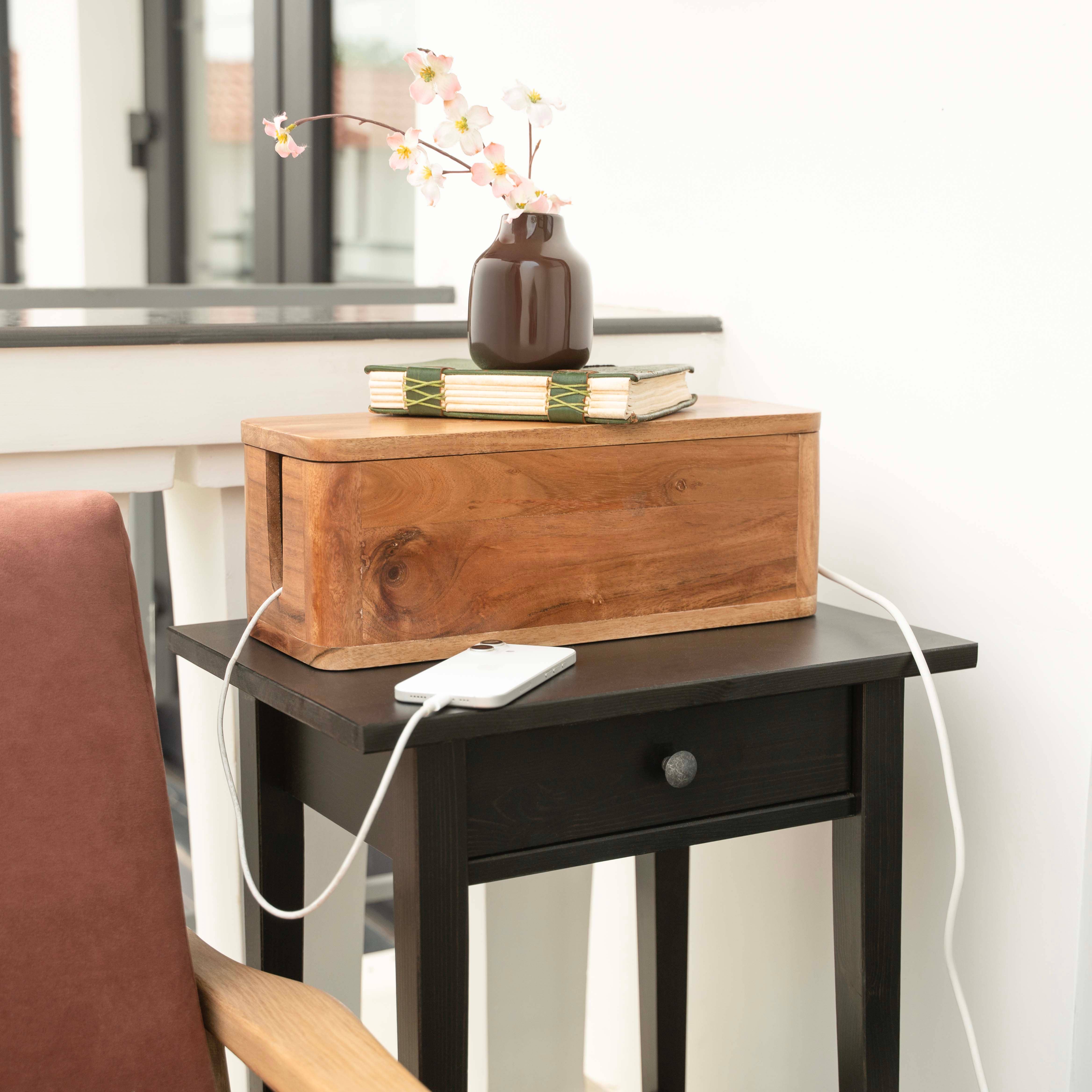 LuxeDesigns Co LLC – wholesale Desk organiser – Large Cable Management and Power Strip Box - Acacia Wood6