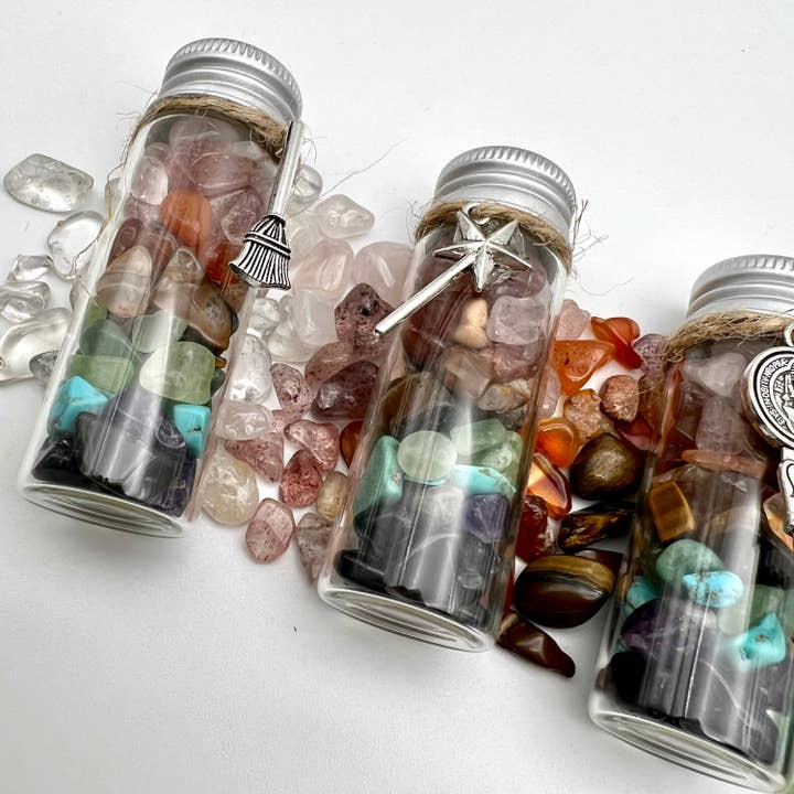 Purple Door ATX - Wholesale Spiritual stone/crystal - Balancing Rainbow Chakra Shots Bottle Crystal Chips5