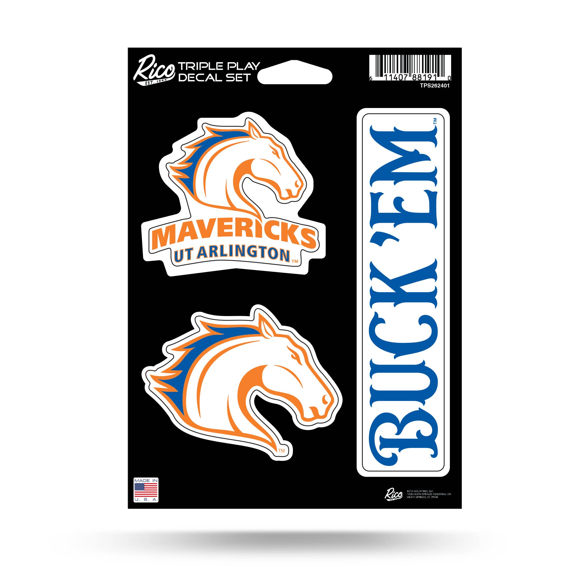Rico Industries - Wholesale Sticker - NCAA  Texas-Arlington Mavericks Standard Triple Play Sticker0