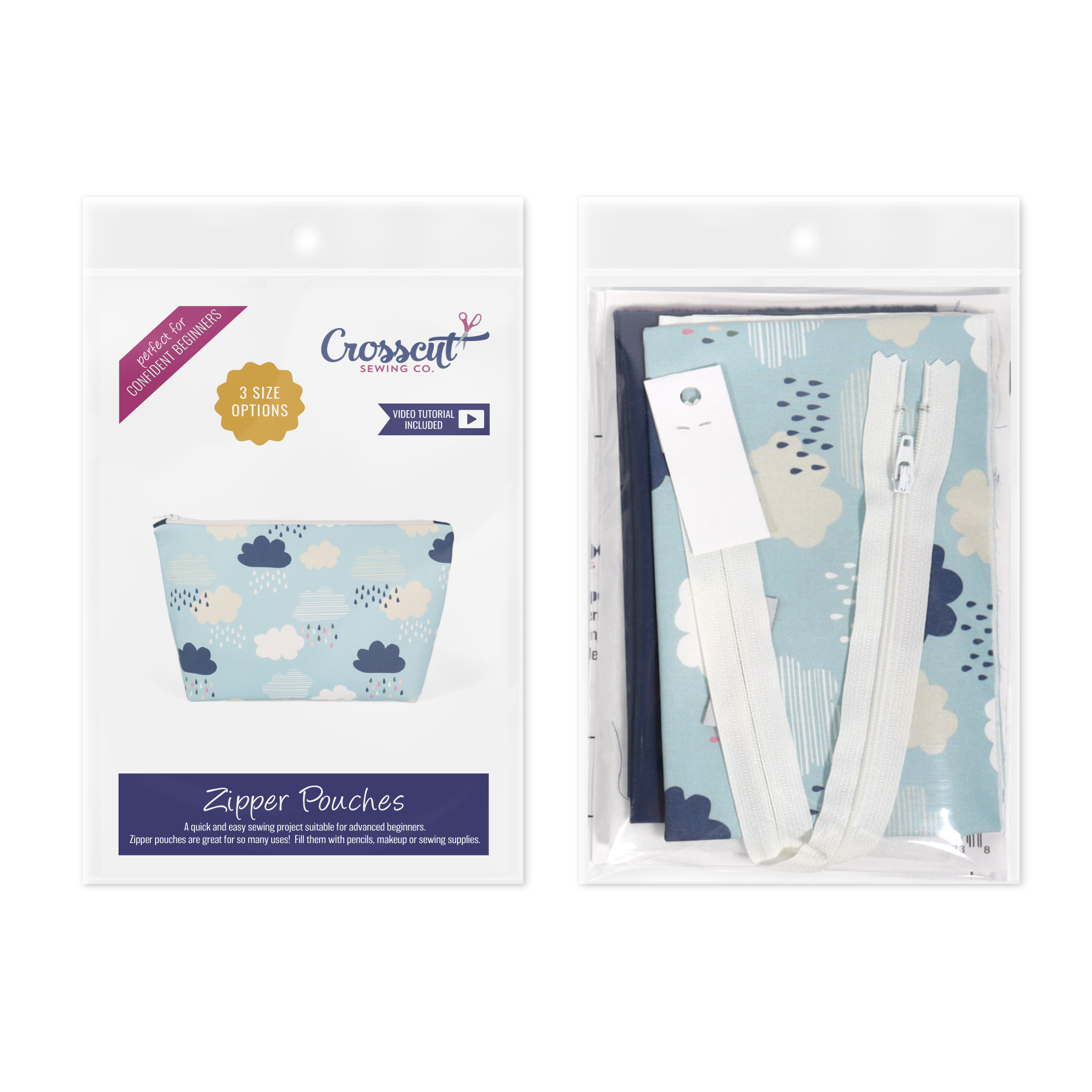 Crosscut Sewing Co. - Wholesale Craft Sewing Kit - Zipper Pouch Sewing Kit - Sewing Project Kit with Fabric for Beginners31