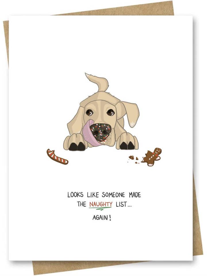 Christmas Card — Naughty Dog Stealing Cookies for wholesale by LittleStudioInElora