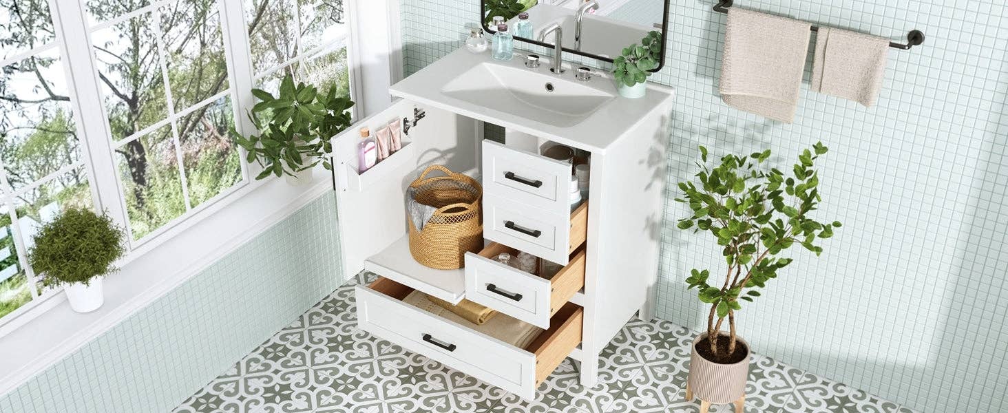 39F Inc. - Vente Armoire - Meuble-lavabo blanc de 30" avec lavabo et tiroirs à fermeture douce0