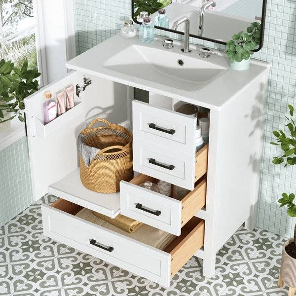 39F Inc. - Wholesale Cabinet - 30" White Bathroom Vanity with Sink & Soft Close Drawers0