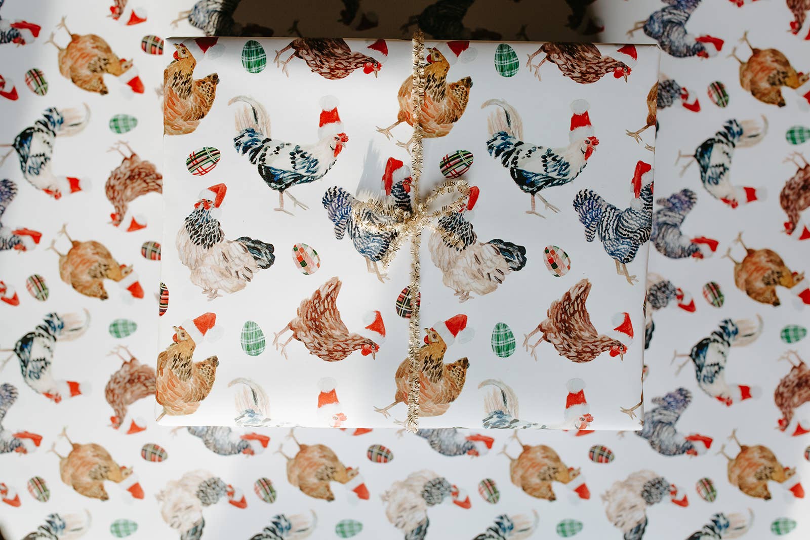 Lana's Shop - Wholesale Flat Wrap - Christmas Chickens in Santa Hats Single Sheet Gift Wrap11