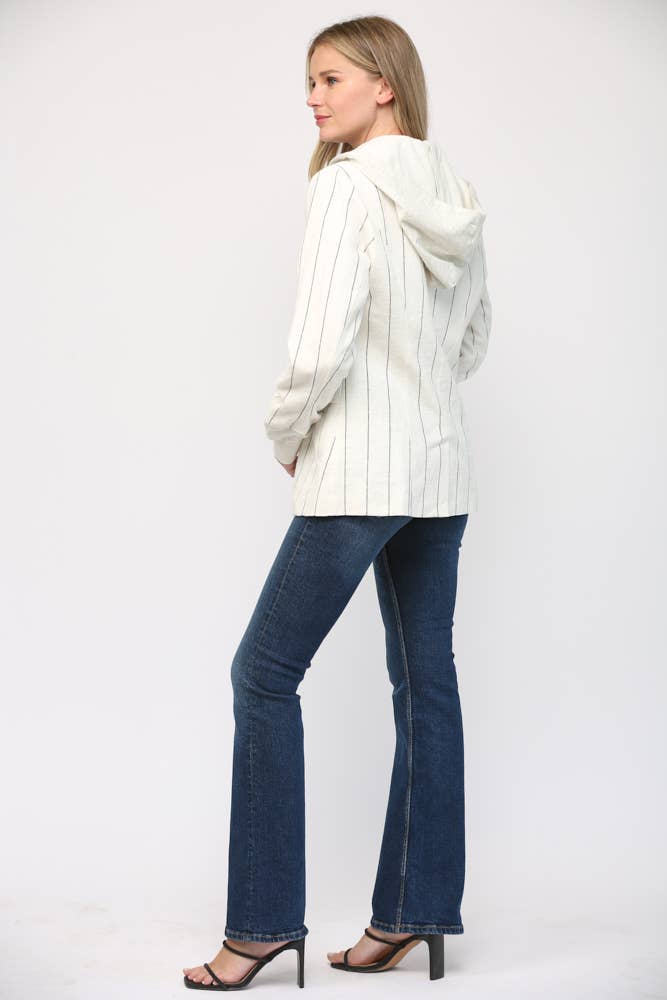 FATE - Wholesale Jacket - Women's - STRIPE LINEN BLEND HOODED JACKET FJ7105116