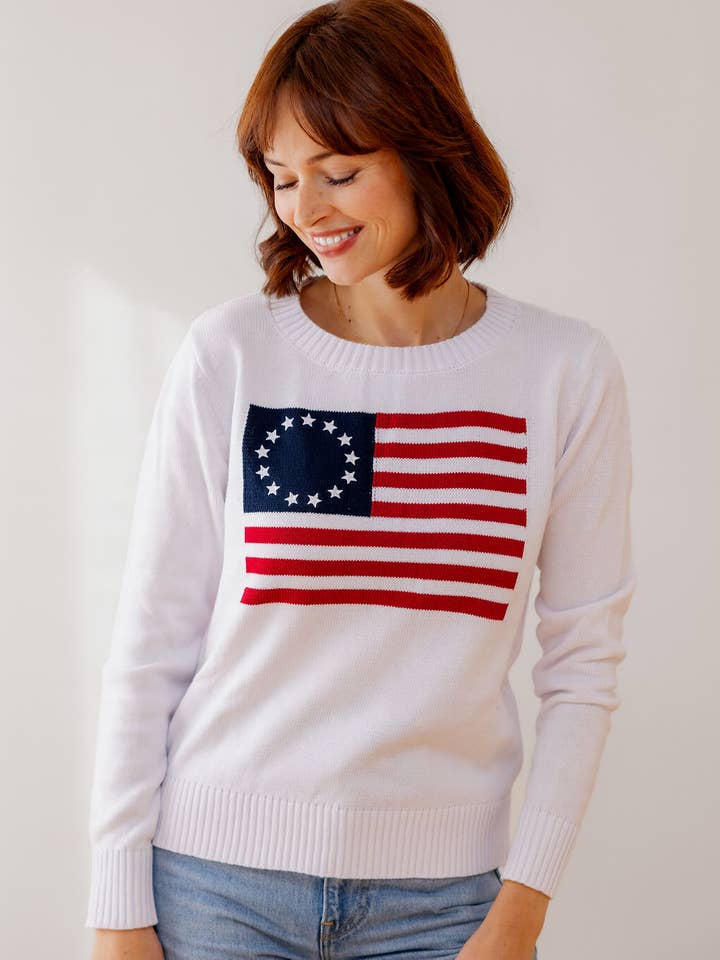 Camisola Clássica de Algodão com Bandeira Americana e Gola Redonda por atacado de Pearls & Camo