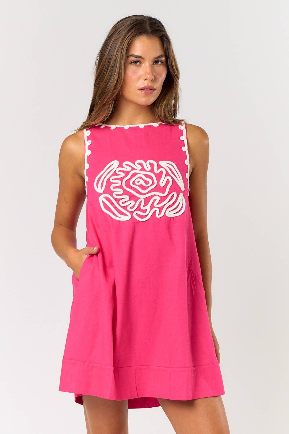 Lalavon - Vente Robe – femme - ILD5208 Robe droite sans manches bohème brodée1