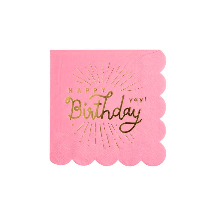 My Mind’s Eye – wholesale Disposable napkin – PLWIS37 - Happy Birthday Pink Paper Cocktail Napkin
