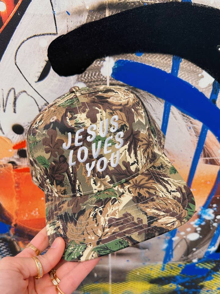 Jesus liebt dich Tarnstickerei Hut für den Großhandel von Happy Hour