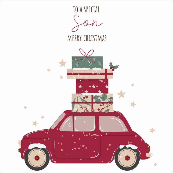 Carte de vœux à un fils spécial, Joyeux Noël, faite main pour la vente par The Handcrafted Card Company
