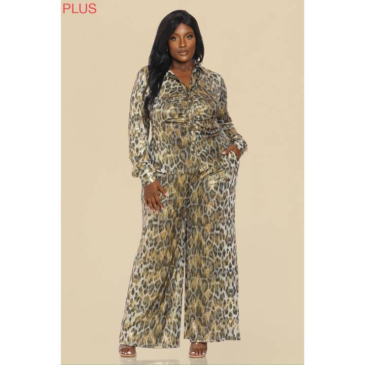 PLUS LEOPARD GOLD FOIL SHIRT WITH SET for wholesale by The Sang