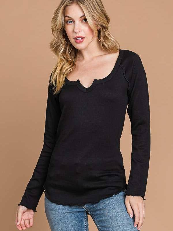 Culture Code - Wholesale Knit Top - Women's - CRT1840L - TINY NOTCH NECK MERROW LSLV TOP