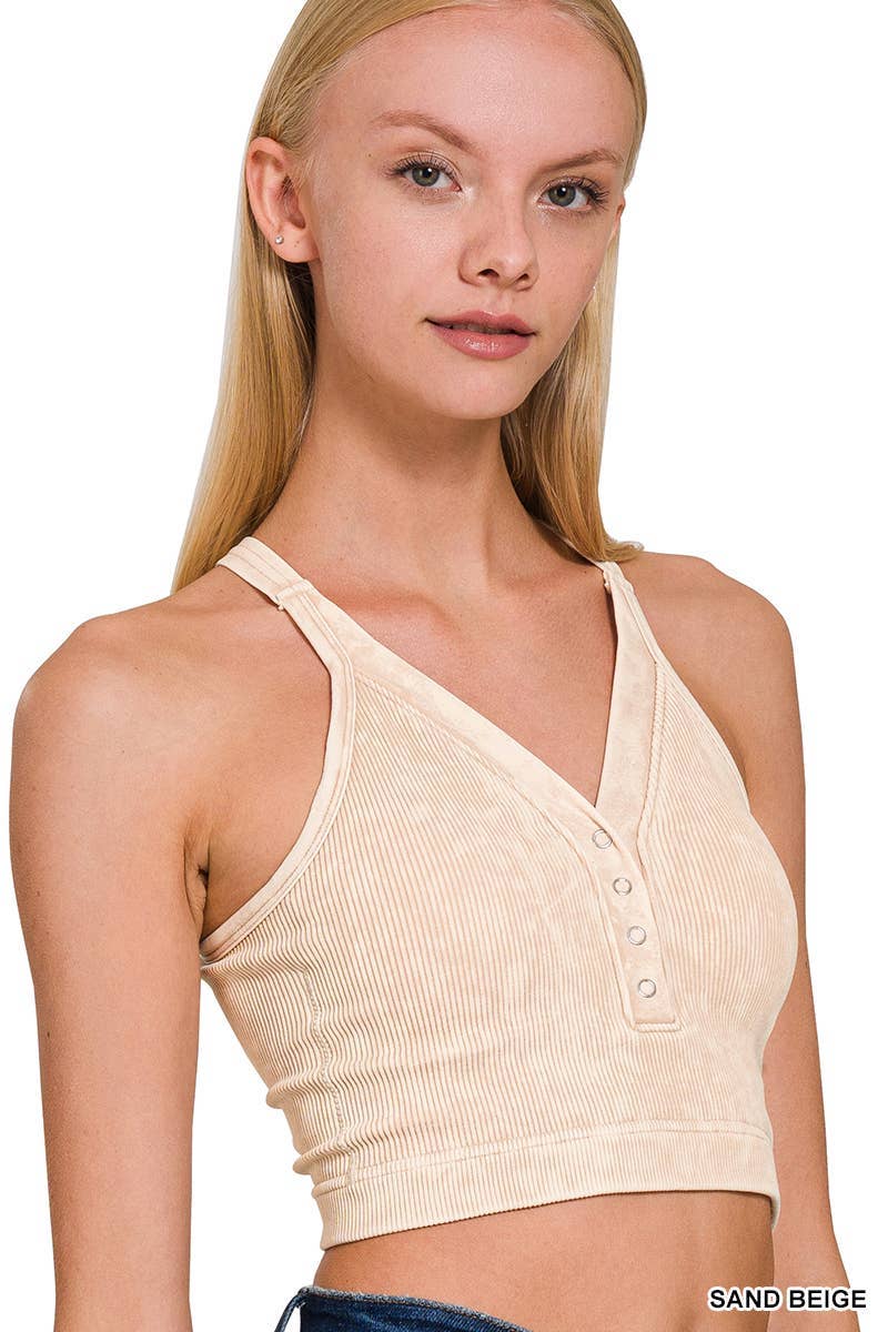 Vanilla Monkey - Wholesale Tank Top - Women's - Washed Ribbed Cropped Button V-neck Tank Top8