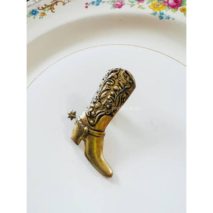 Vintage Bliss - Wholesale Hat Accessory - Women's - Western Aged Brass Cowboy Boot Hat Pin2