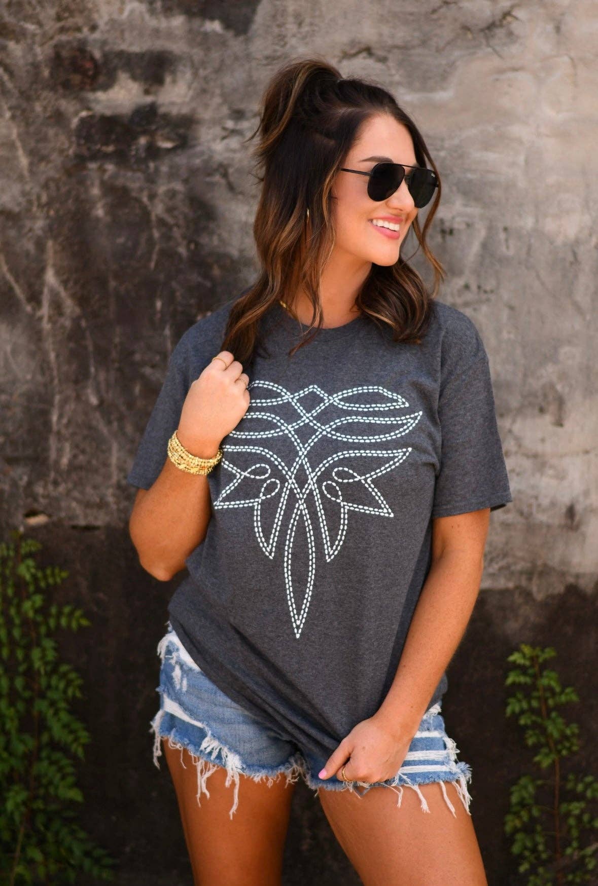 HEATHER CHARCOAL Boot Stitch Tee for wholesale on Faire1