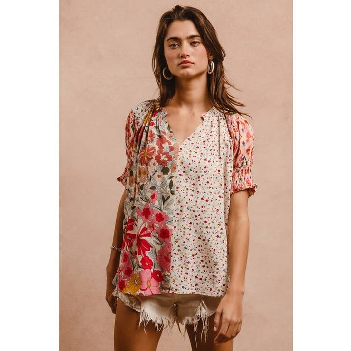 WOVEN PRINT MIX AND MATCH PEASANT TOP for wholesale on Faire