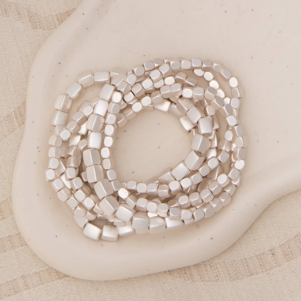 SP Sophia Collection - Wholesale Jewelry Set - Metallic Cube Nugget Bead Bracelet Stack6