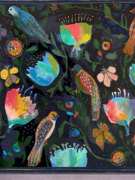 Fågel- och blommönster. Brenda Olson för wholesale av Blueberry Road Cards