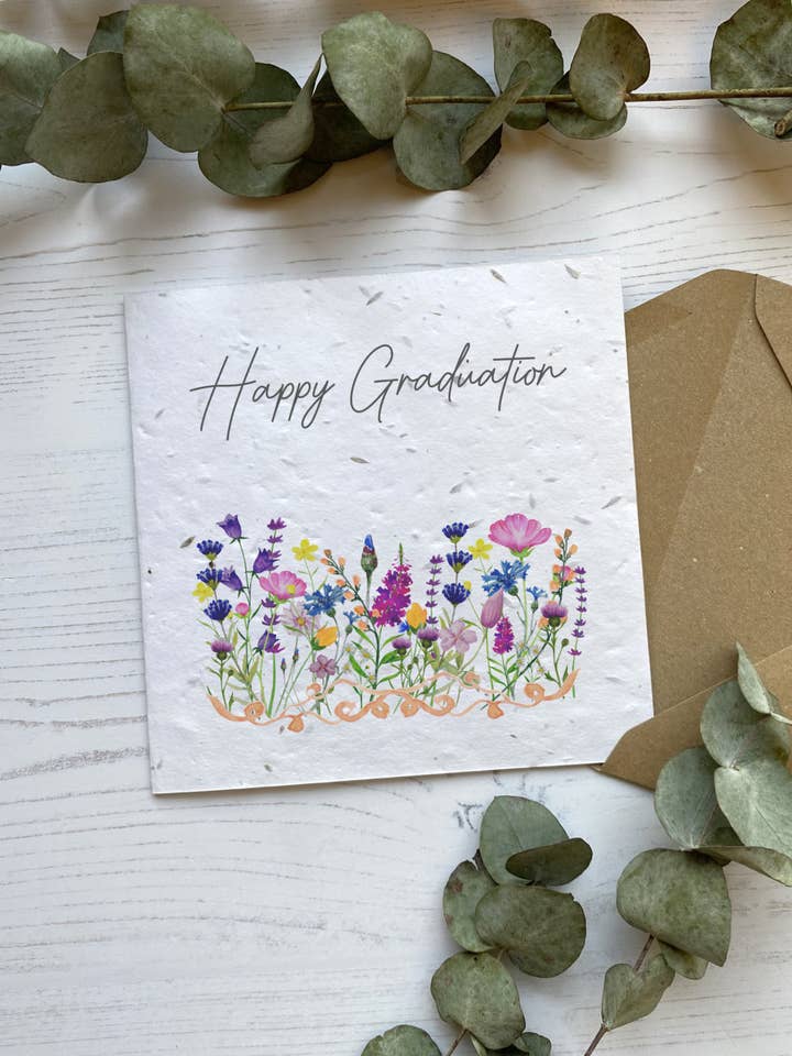 Seed Paper Graduation Card - Wildflower Meadow Design for wholesale by PoppyForrest