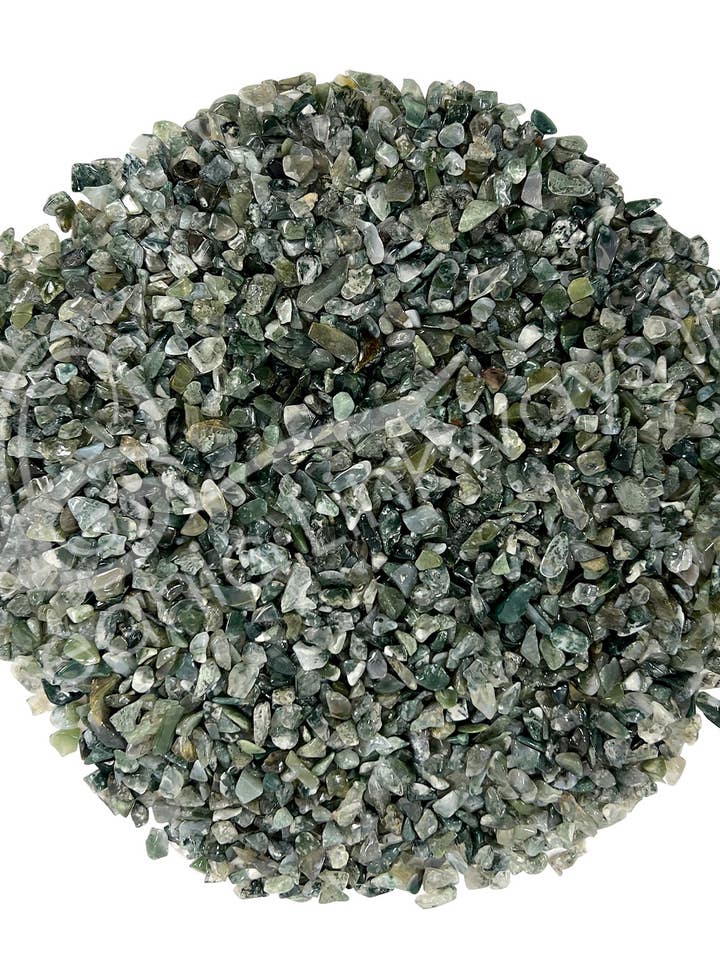 (KG)TUMBLED CHIPS - AGATE, GREEN MOSS 5-12 MM for wholesale by Oceanic Linkways Inc