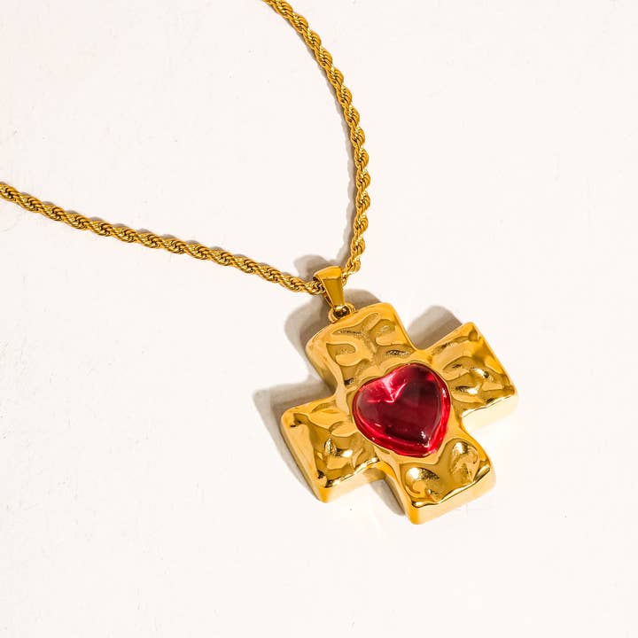 Homer 18K Non-Tarnish Red Cross Necklace for wholesale on Faire