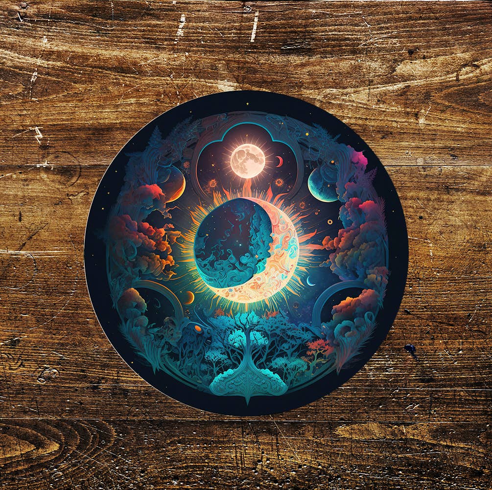 The British Metal Signs Company - Wholesale Sign - Mystic Moon Sky Blue  Stained Glass affect Metal Circle Sign0