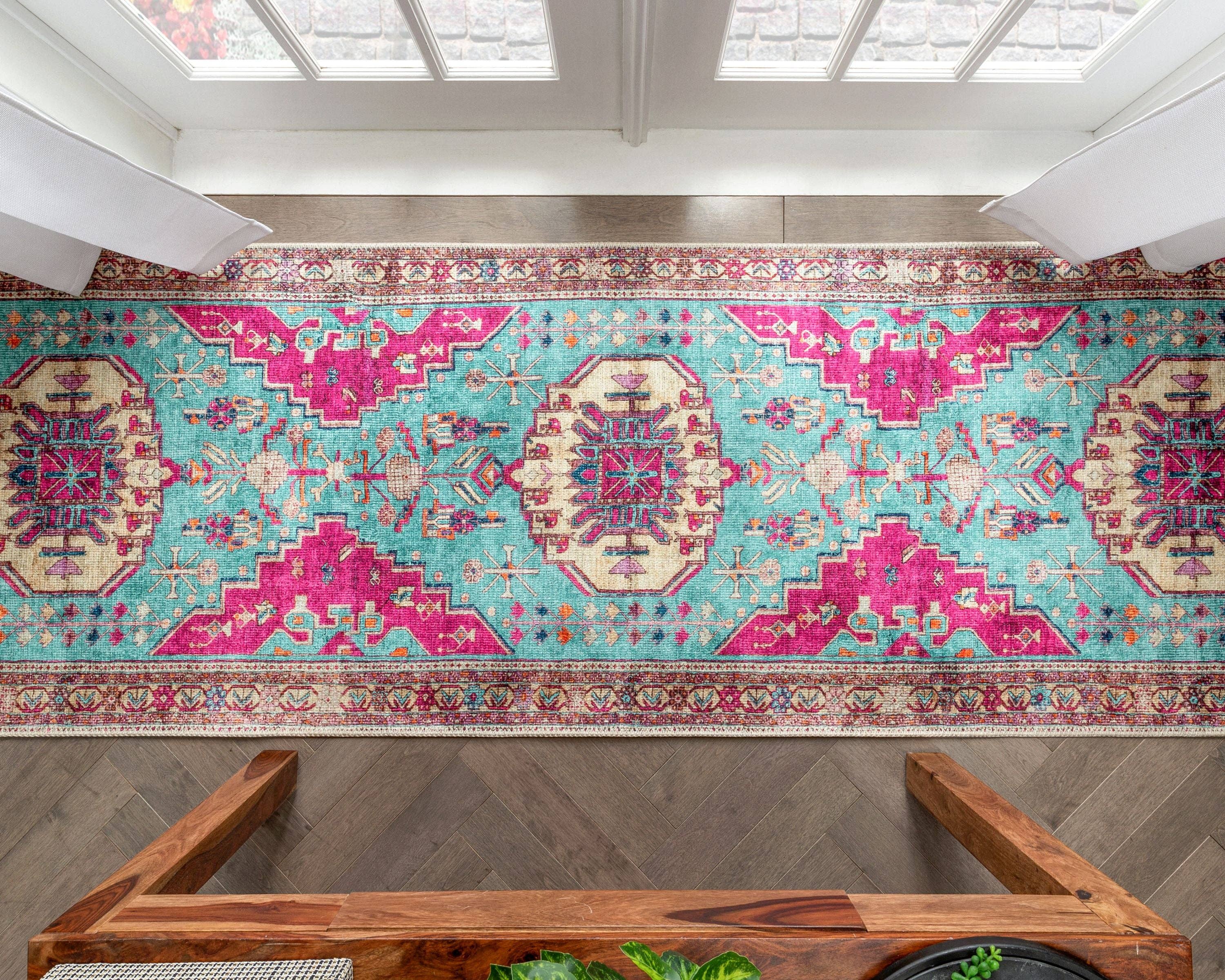 Well Woven – Tapete por atacado – Máquina Shasta Vintage Medalhão Boémio Pérsian Blush Turquesa Turquesa Tapete Distressed12