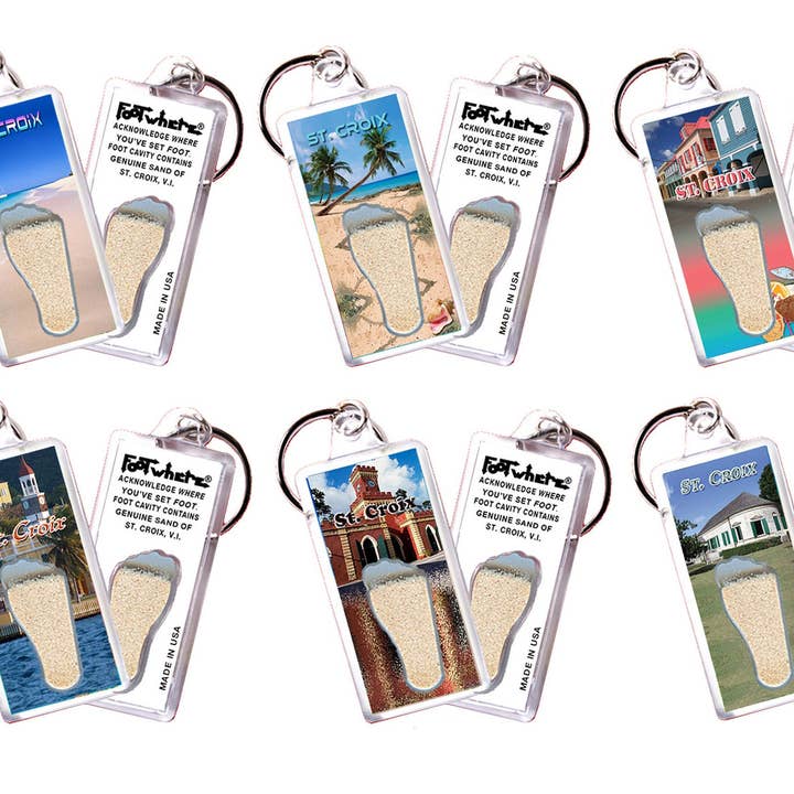 St. Croix, U.S.V.I. FootWhere® Souvenir Key Chain. 72 pieces/6 assorted styles. for wholesale by FootWhere- USA Group, Inc.