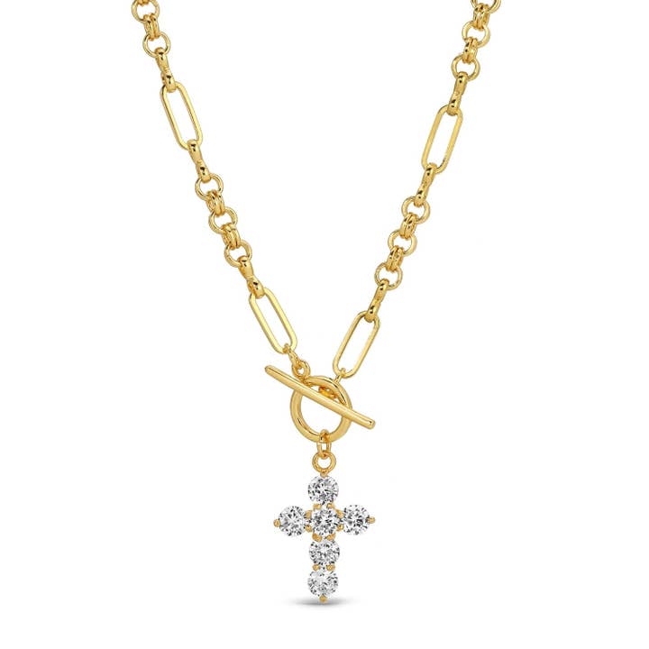 CZ Cross Toggle Necklace for wholesale by Splendid Iris