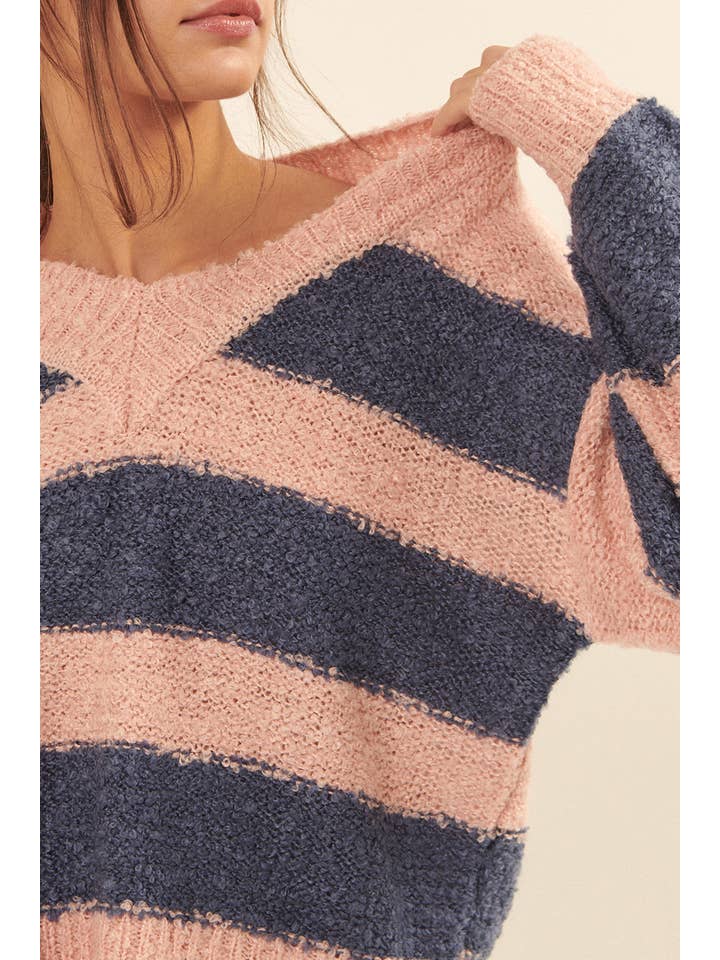 Promesa USA - Wholesale Knit Sweater - Women's - Textured Striped Knit Scalloped Sweater