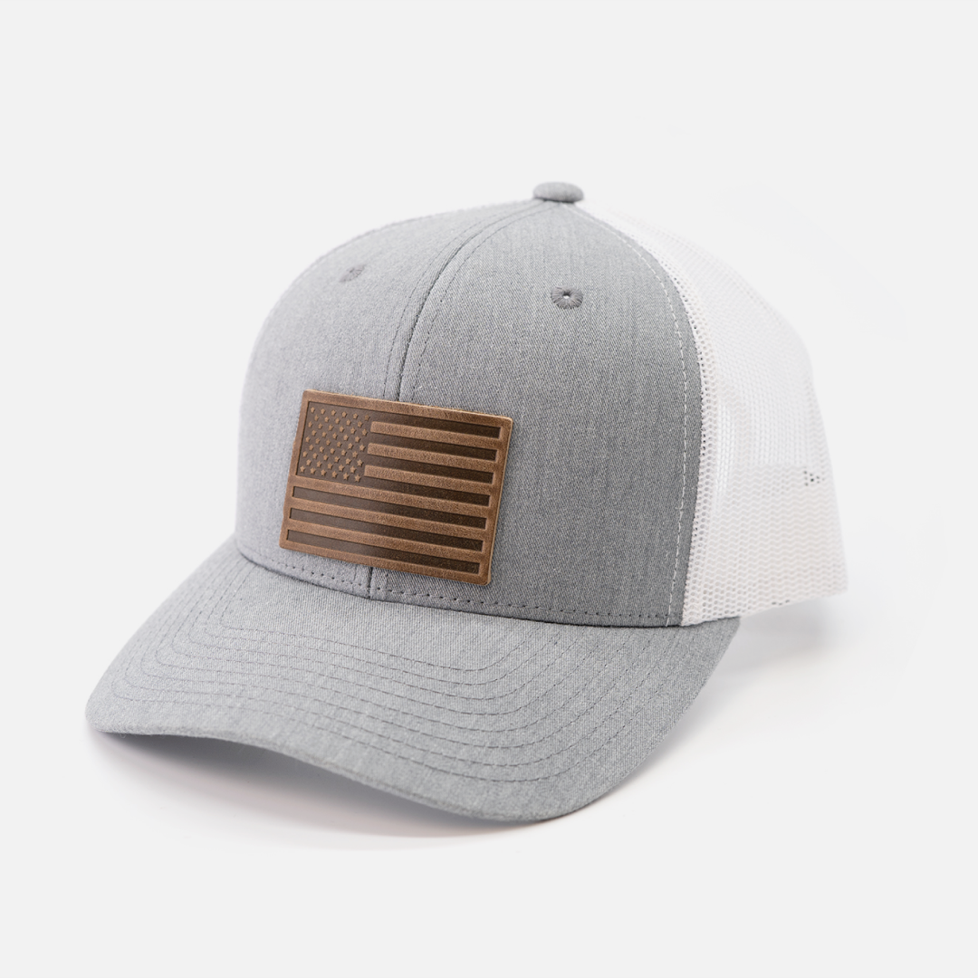 Range Leather Co. - Wholesale Trucker Hat - Unisex - American Flag Hat - Leather Patch Trucker Snapback15