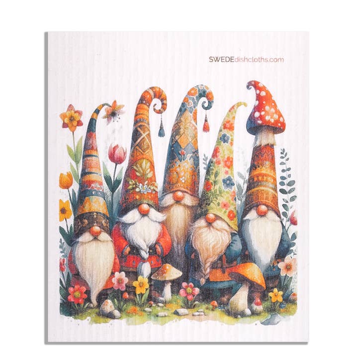 Schwedisches Geschirrtuch Mushroom Hut Gnomes für den Großhandel von SWEDEdishcloths