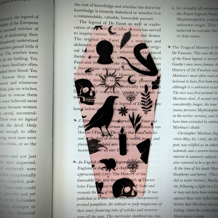 Clear Bookmark - Pink Coffin Witchcraft Familiars Gothic for wholesale by Dark Veinlet