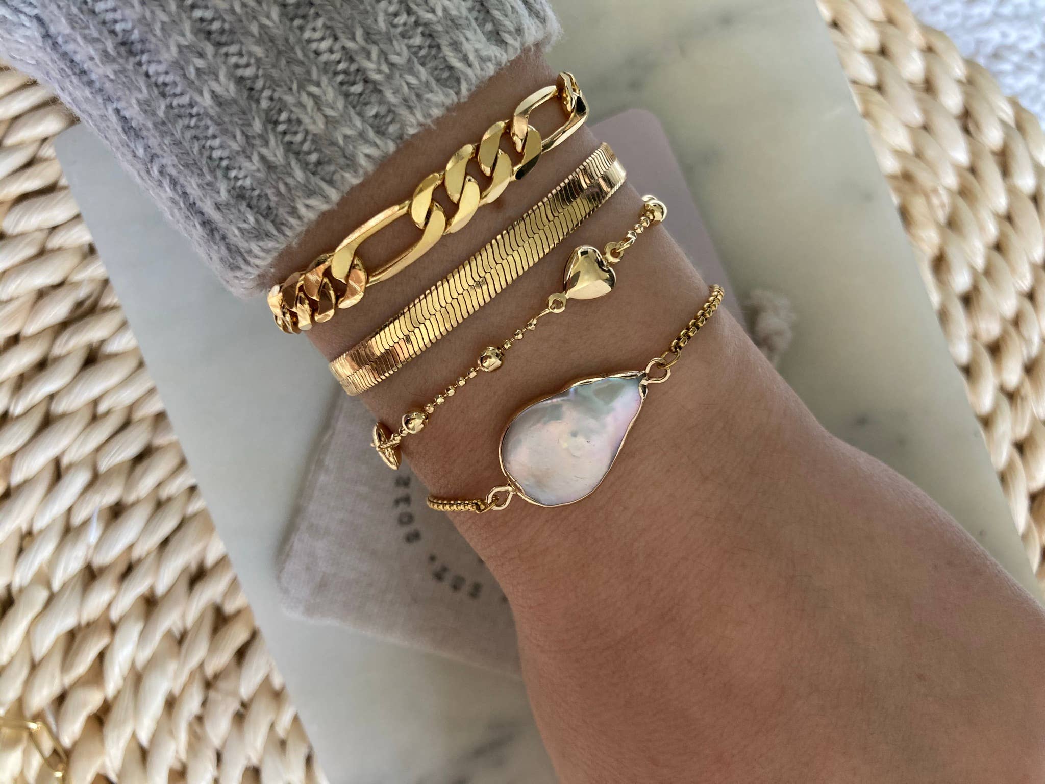 Amady Jewelry - Wholesale Link & Chain Bracelet - Flat Snake Chain Herringbone Bracelet 14K gold filled3