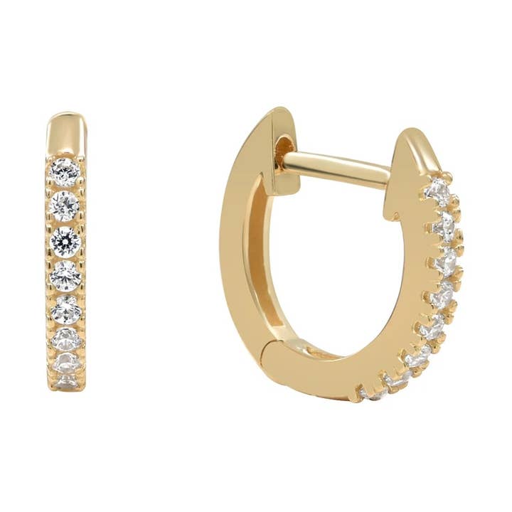 Ofina Jewelry - Wholesale Huggie Earrings - 10k Solid Gold Pave CZ Huggies - PAIR1
