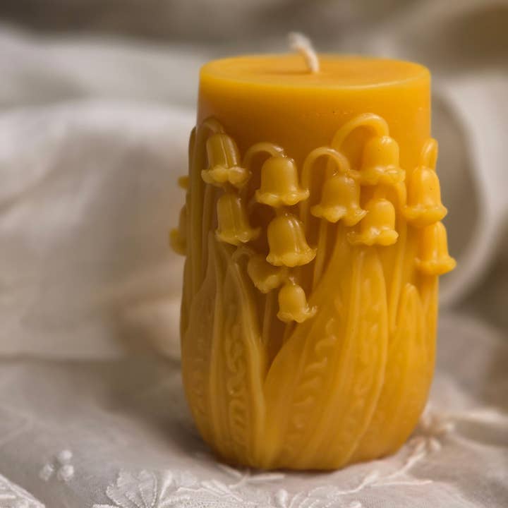 Lily of the Valley Pillar | Beeswax Candle for wholesale by Farm and Hive