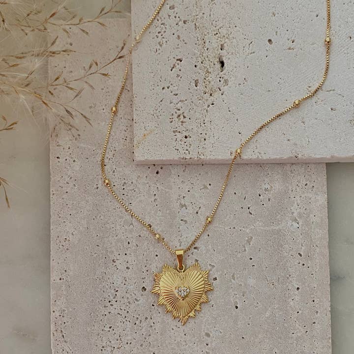 Heart Charm Pendant Satellite Chain 18k Gold Filled for wholesale by Amady Jewelry