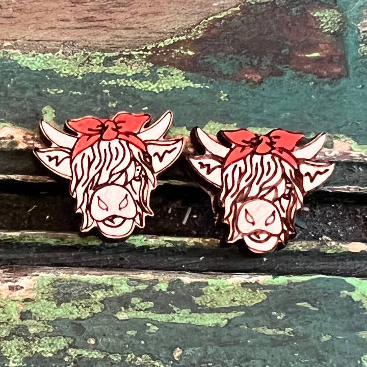 Suchfungoods - Wholesale Stud/Post Earrings - bandana highland cow studs0