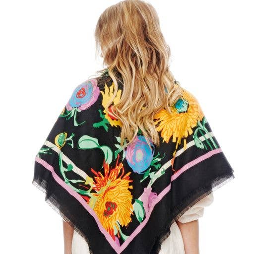 Zwarte wintersjaal met bloemenprint voor wholesale door SongLily