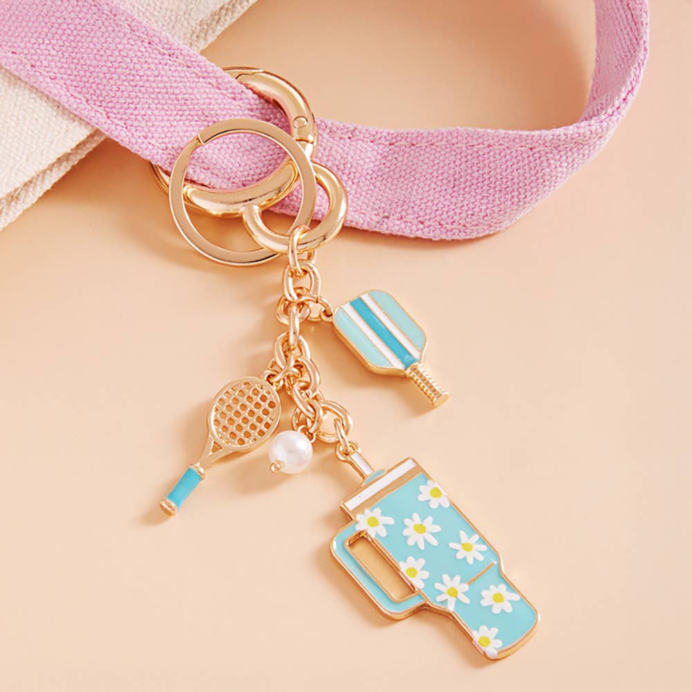 Sensibling Corp. – Großhandel Schlüsselanhänger – Damen – Emaille-Pickleball-Blumenmuster-Becher-Schlüsselanhänger-Taschenanhänger7