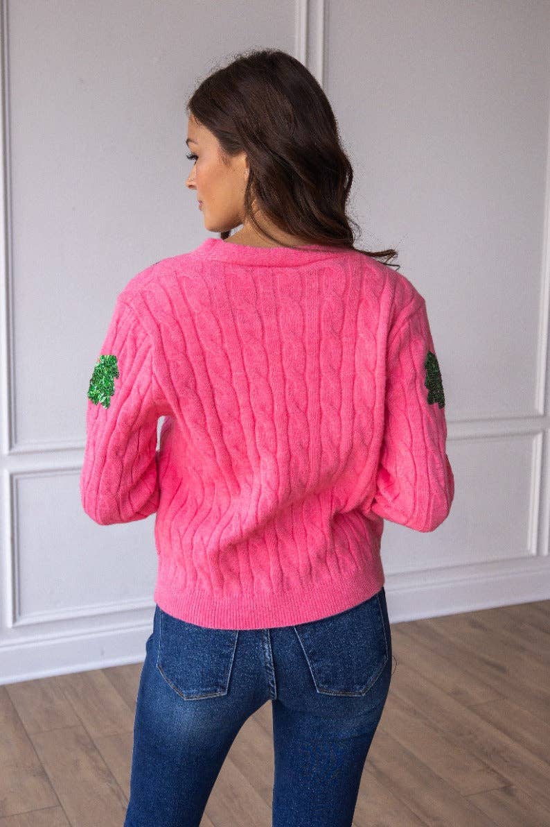 Pink Sequin Trees Cardigan for wholesale on Faire7