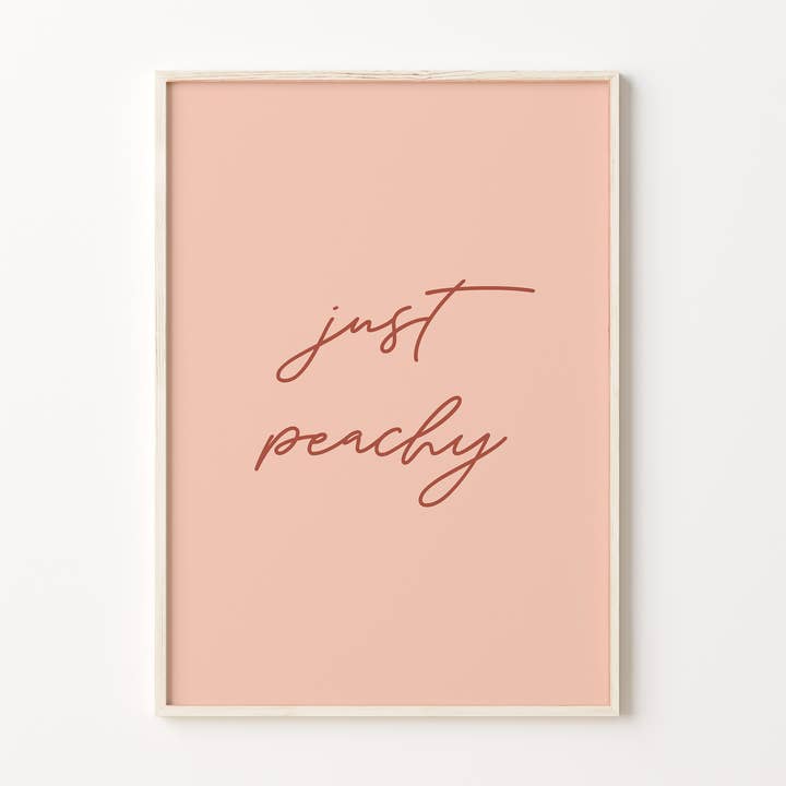 Just Peachy Pink Retro Fun Quote Wall Art Print Poster for wholesale by Peach and Home
