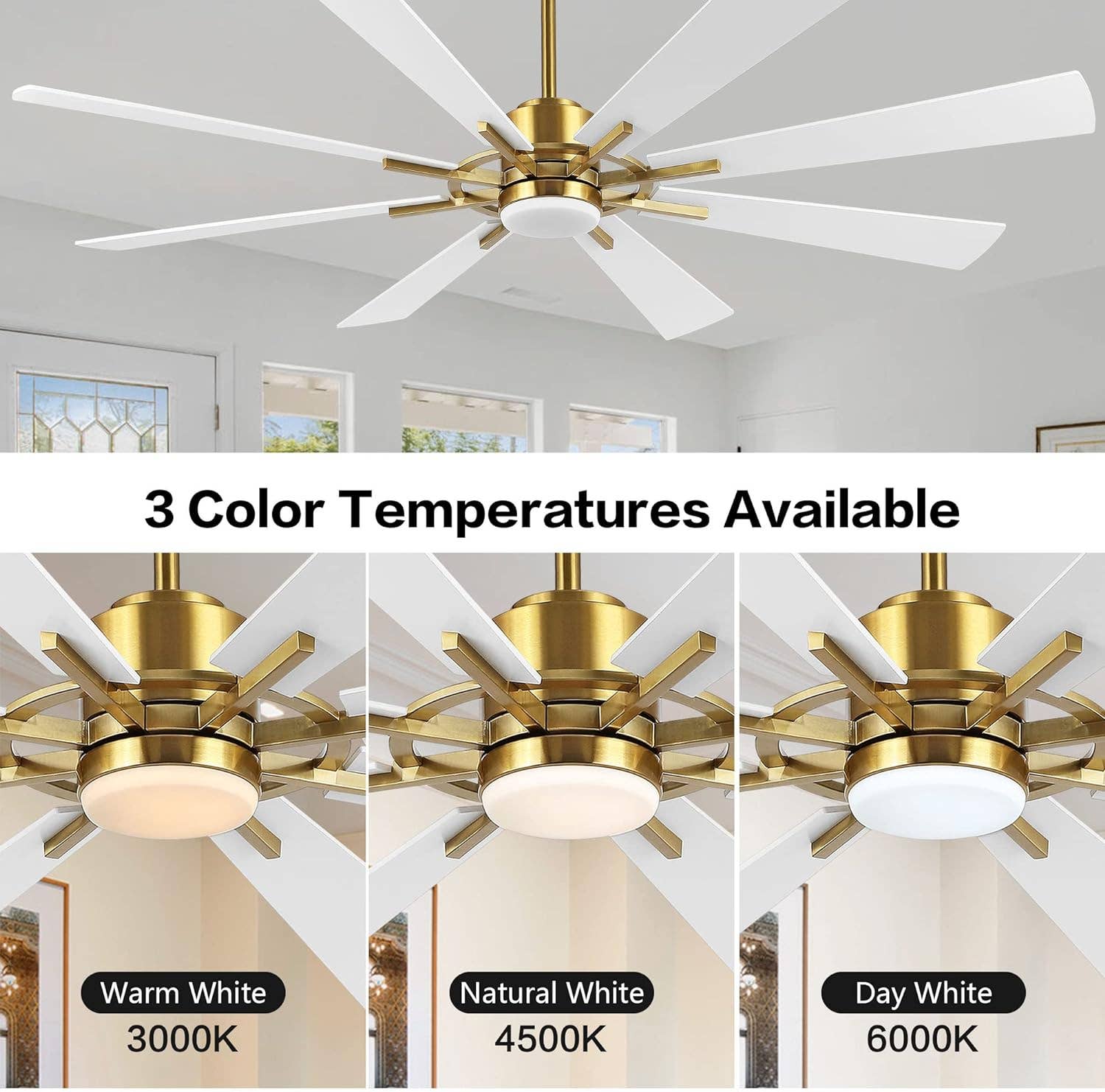 Brio Lighting - Wholesale Ceiling Fan - Ceiling Fan Modern 60" 8-Blade Gold & White with LED Light4