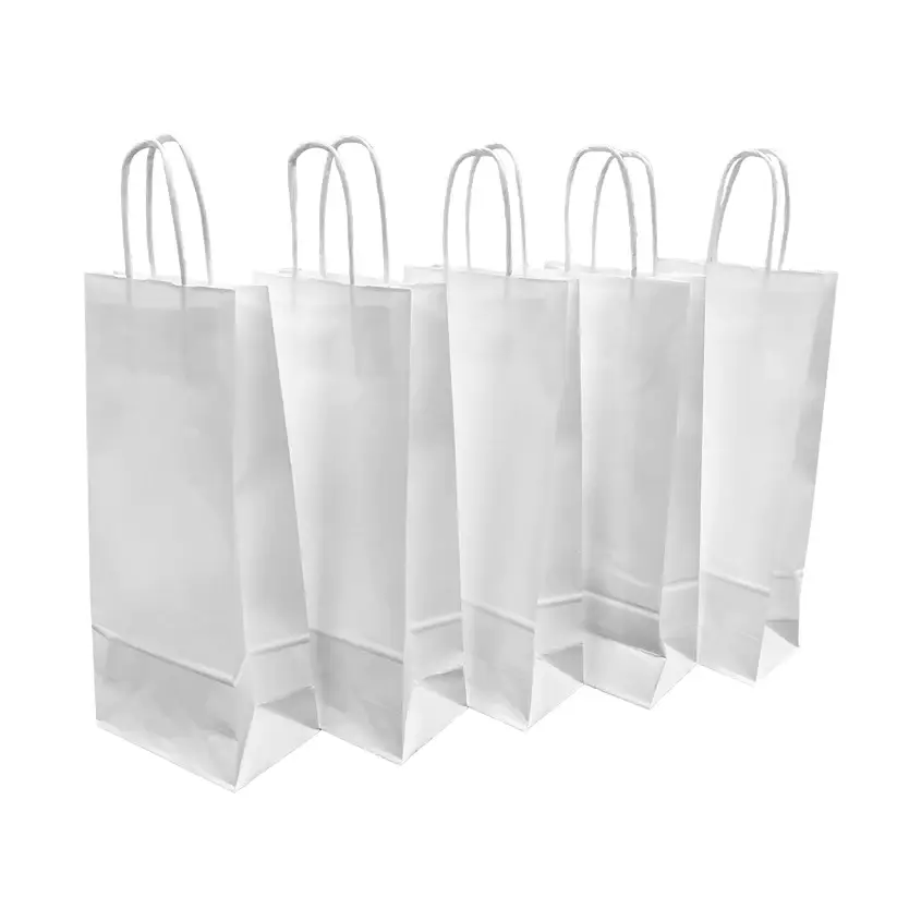 Kis Paper - Wholesale Wine Gift Bag - Wine 5x3.5x13.25 inches White Paper Bags Twist Handle2
