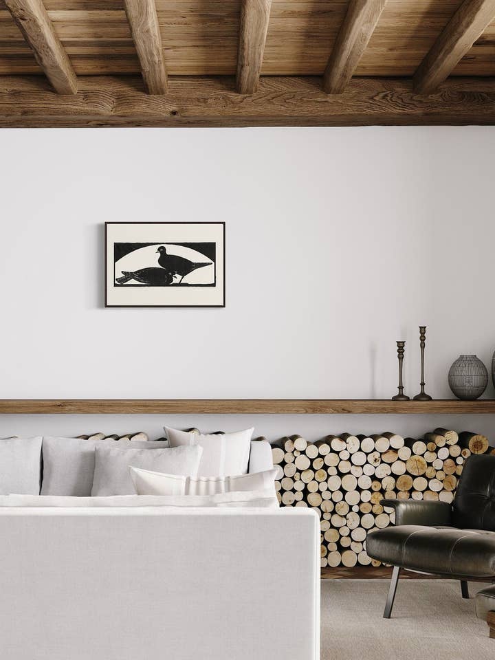 To duer af Samuel Mesquita. A4, A3, A2 væg kunst. Vintage væg kunsttryk. Lino Print, Nature Art, Environment, Birds, Mors Dag gave for engroshandel hos Gabrielle Dalsan