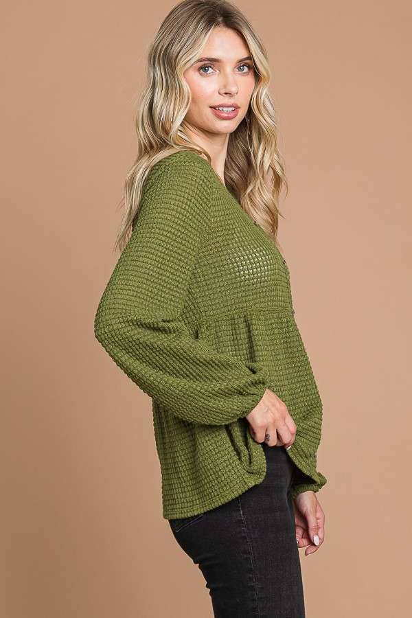 Culture Code - Wholesale Knit Top - Women's - CHT1821L - BUTTON DOWN RUCHING DETAIL LSLV TOP6