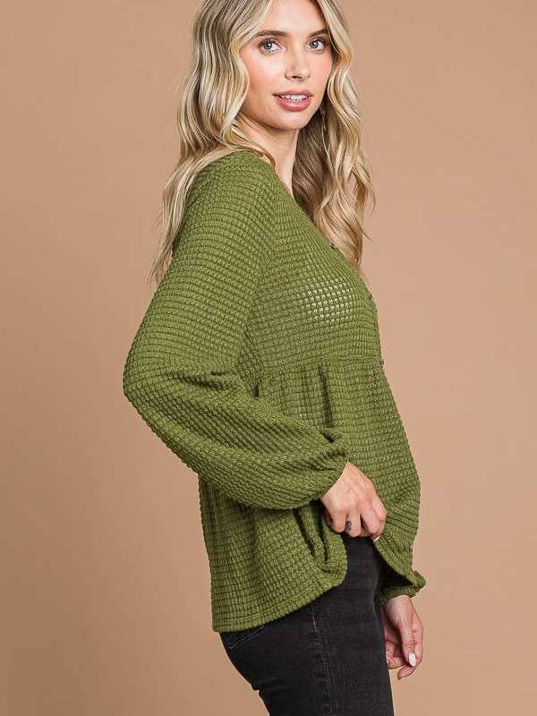 Culture Code - Wholesale Knit Top - Women's - CHT1821L - BUTTON DOWN RUCHING DETAIL LSLV TOP6